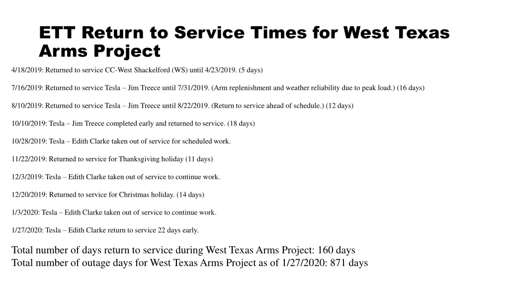ett return to service times for west texas arms 1