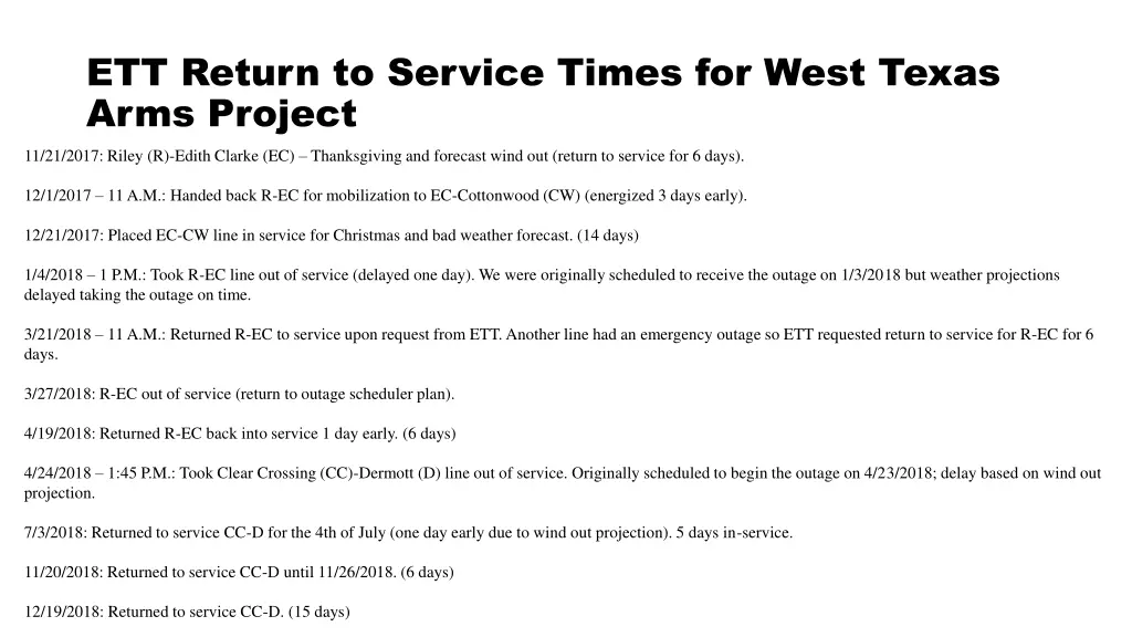 ett return to service times for west texas arms