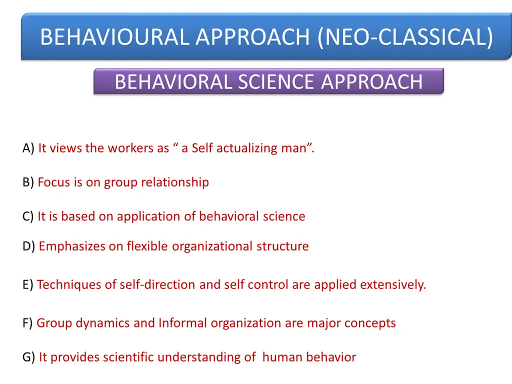 behavioural approach neo classical