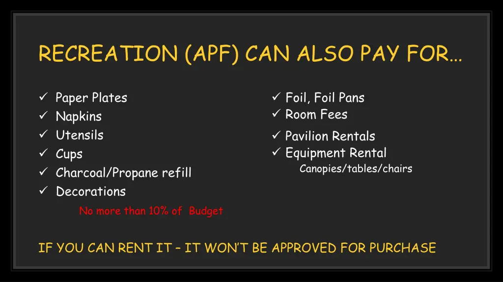 recreation apf can also pay for