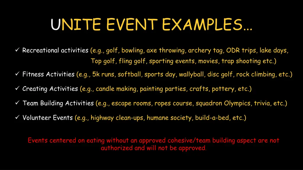 u nite event examples