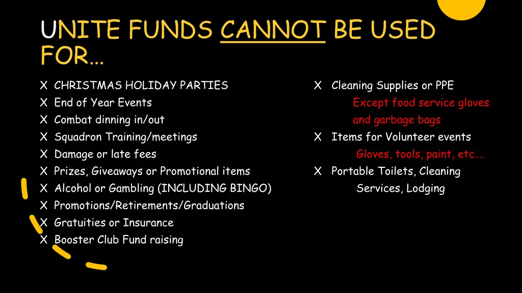 unite funds cannot be used for