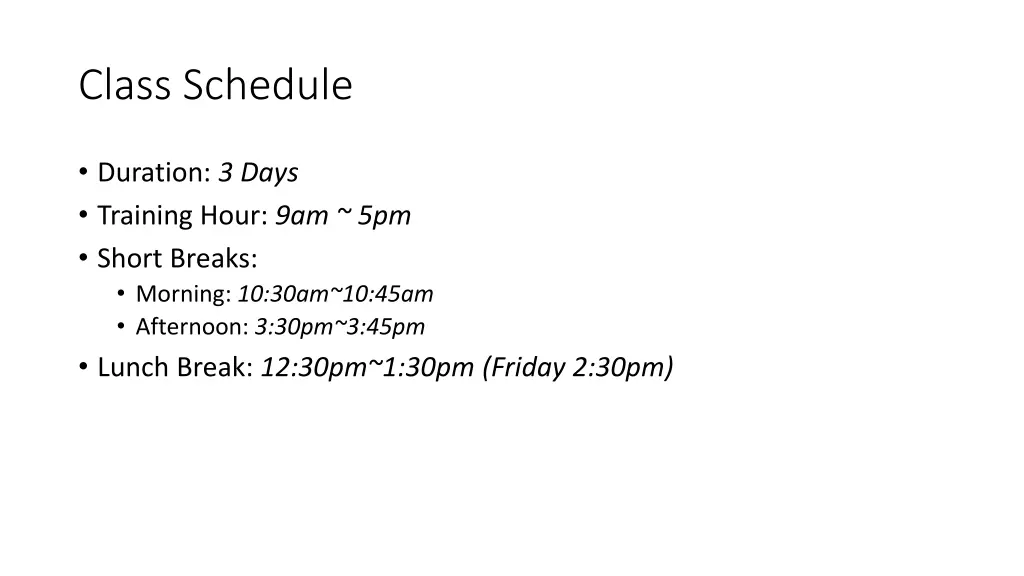 class schedule
