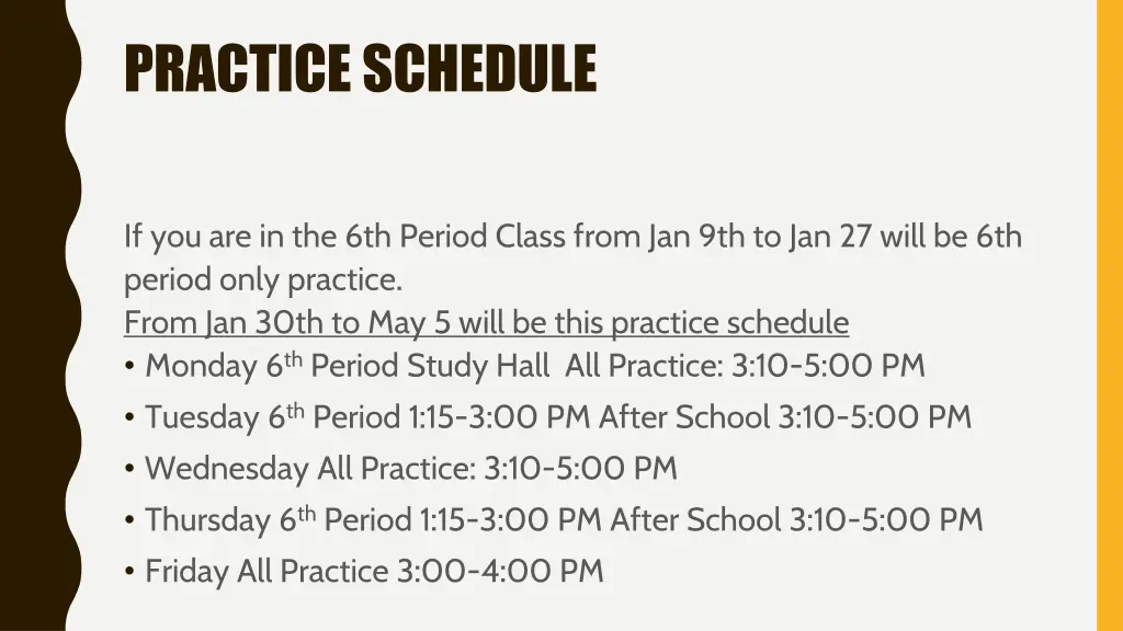 practice schedule 1