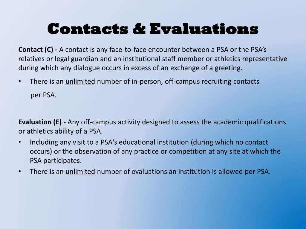contacts evaluations contacts evaluations