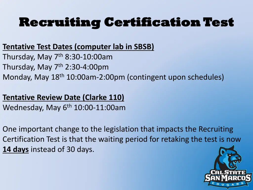 recruiting certification test recruiting