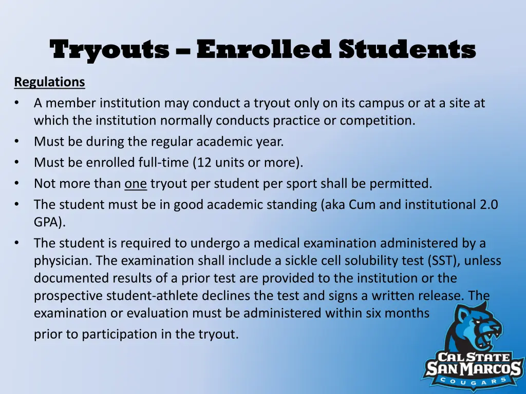 tryouts tryouts enrolled students enrolled