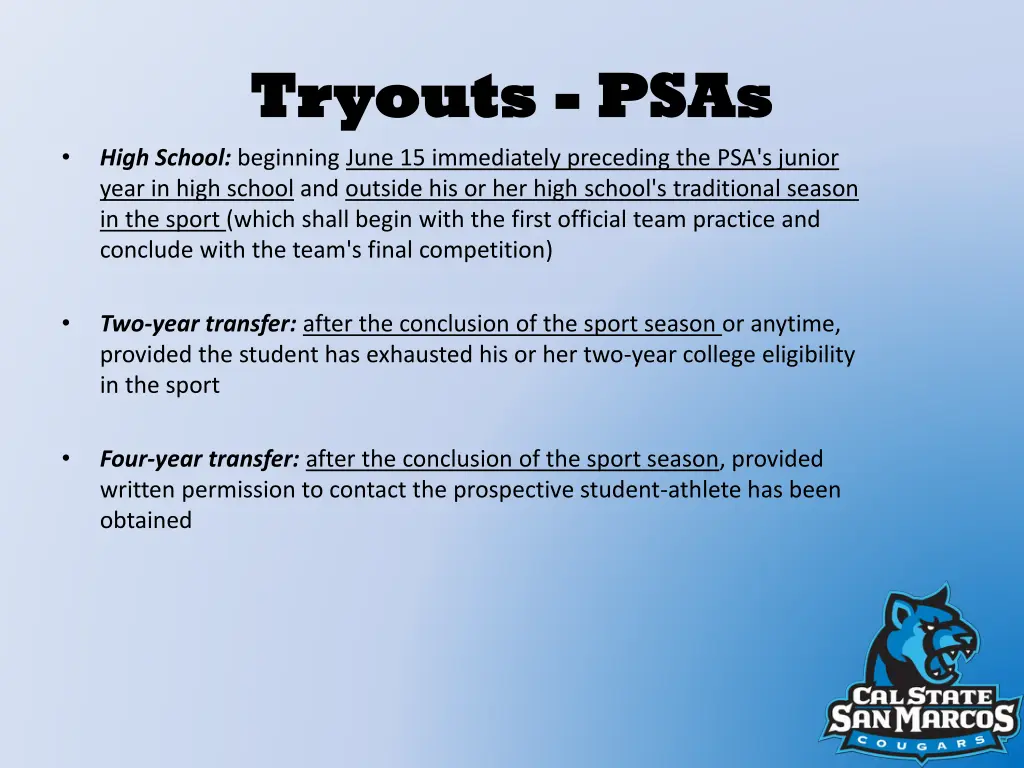 tryouts tryouts psas