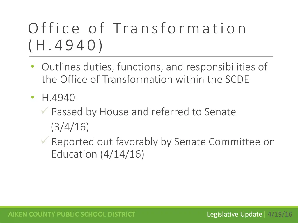 office of transformation h 4940 outlines duties