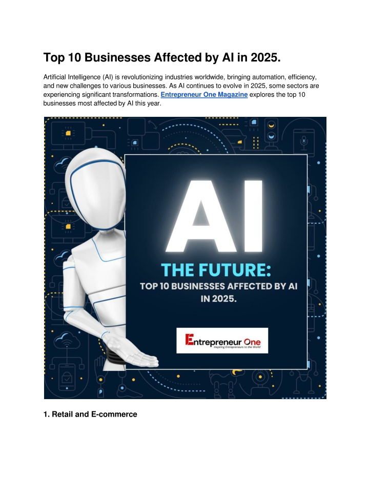 top 10 businesses affected by ai in 2025