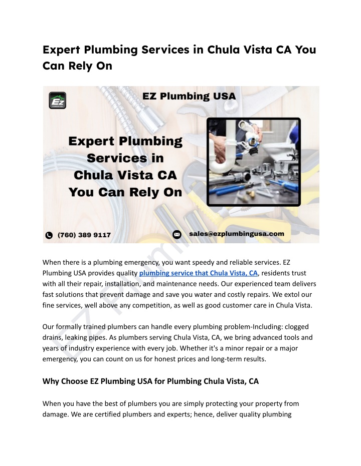 expert plumbing services in chula vista