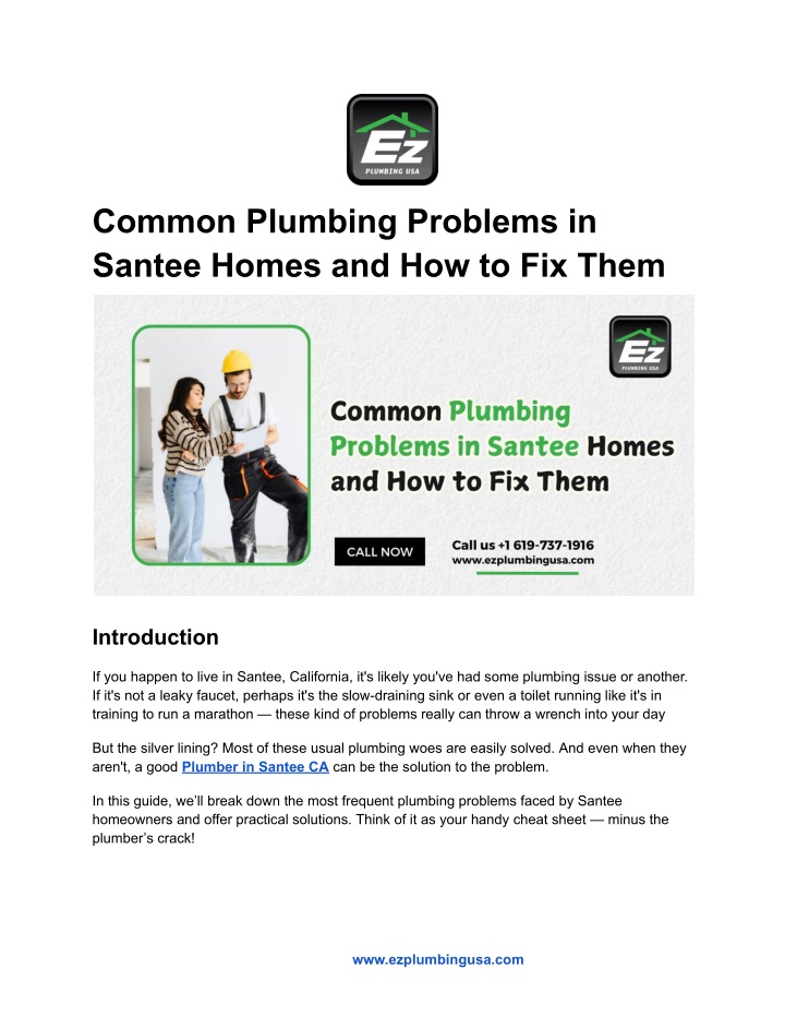 common plumbing problems in santee homes