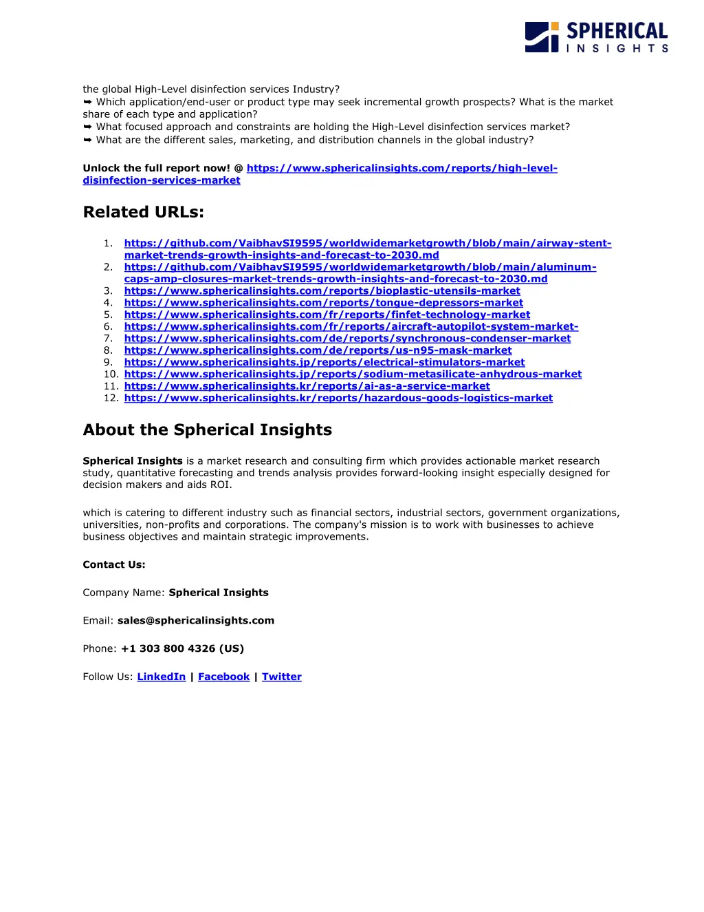 the global high level disinfection services