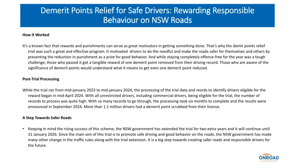 demerit points relief for safe drivers rewarding 2