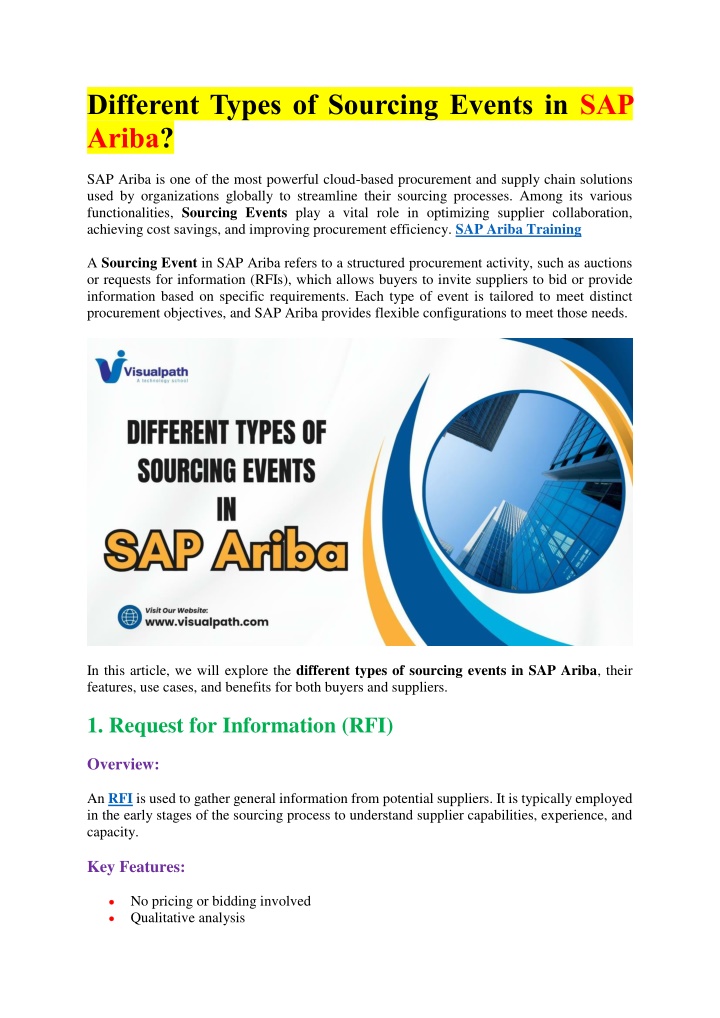 different types of sourcing events in sap ariba