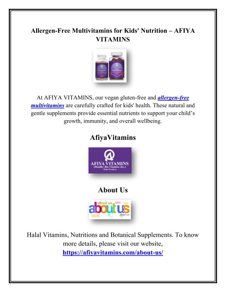 allergen free multivitamins for kids nutrition