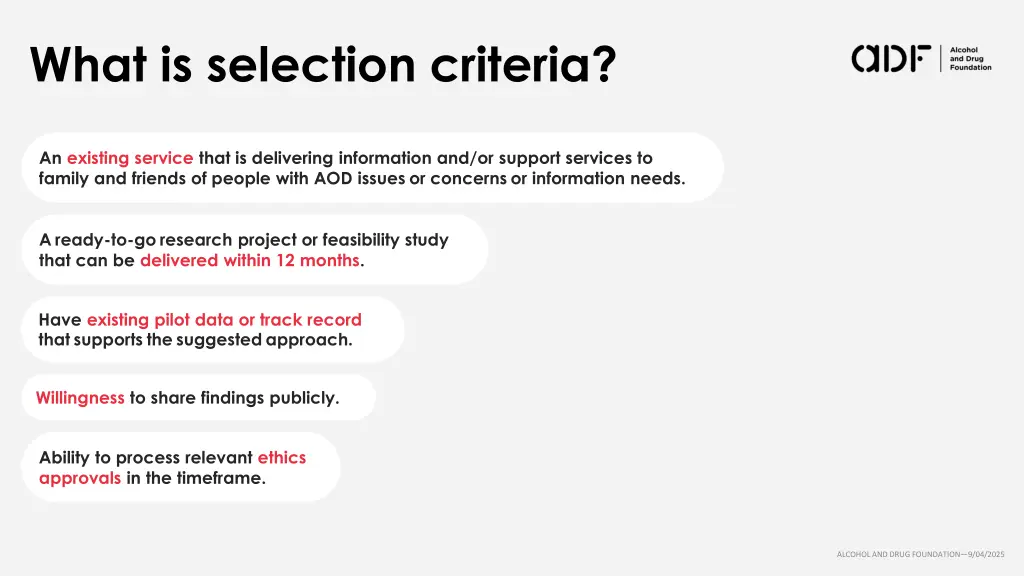 what is selection criteria
