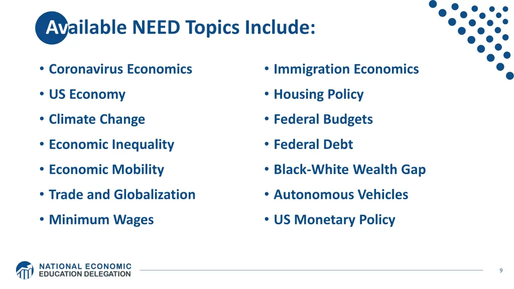 available need topics include 1