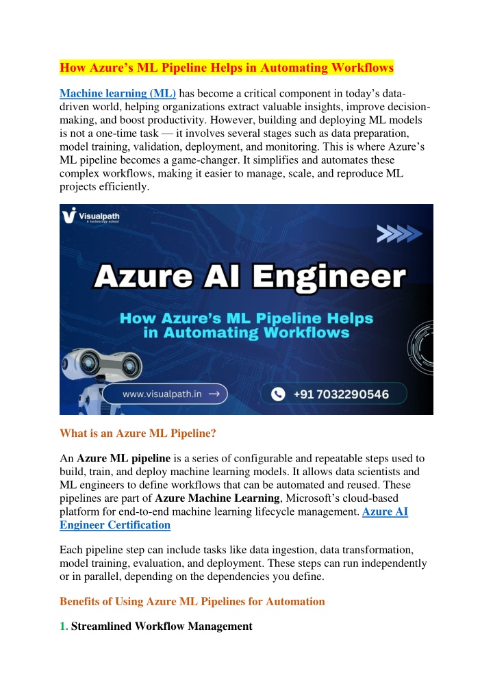 how azure s ml pipeline helps in automating