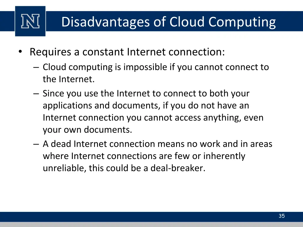 disadvantages of cloud computing
