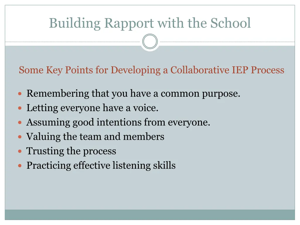 building rapport with the school