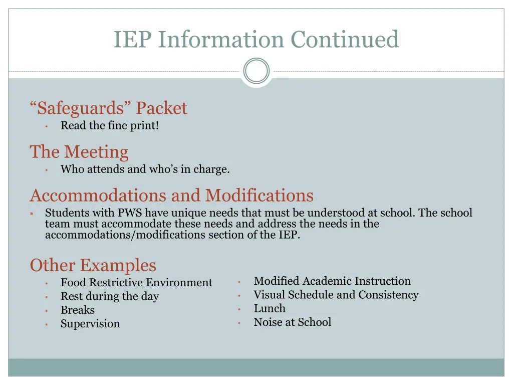 iep information continued