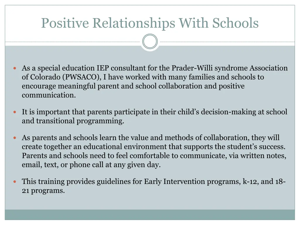 positive relationships with schools