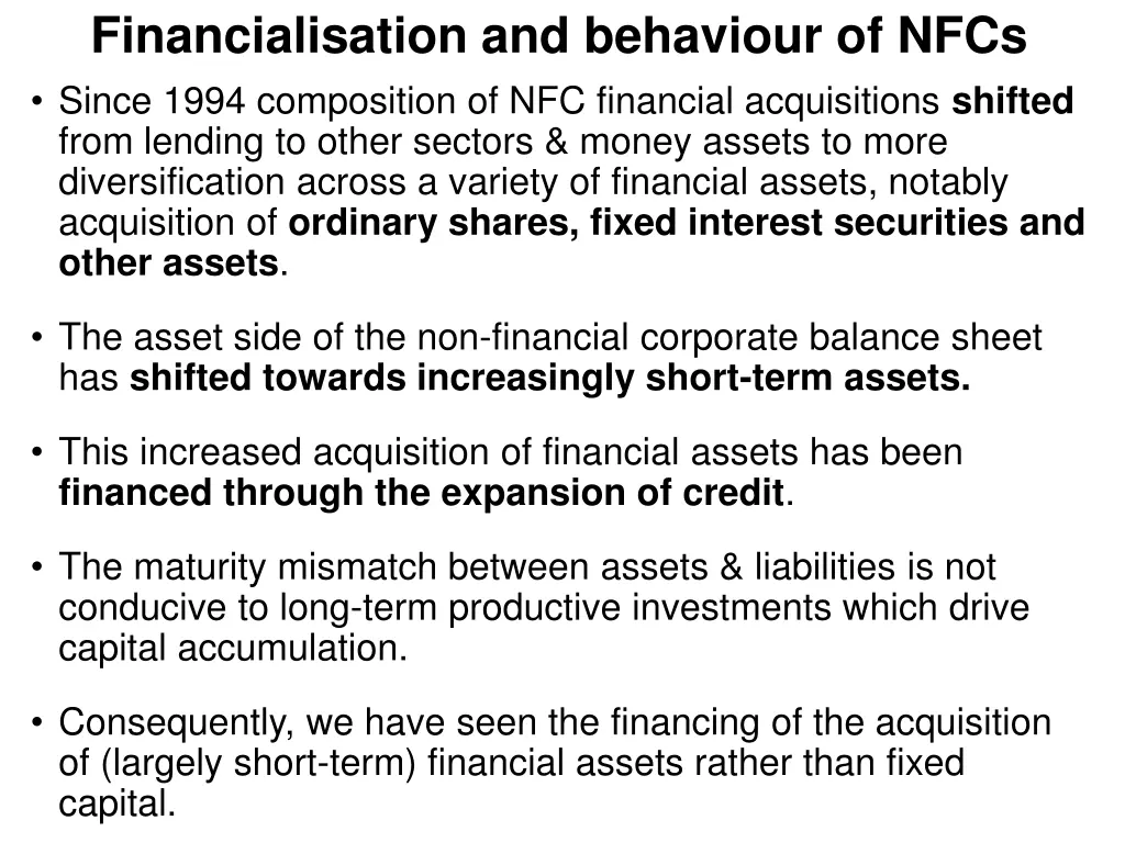 financialisation and behaviour of nfcs since 1994