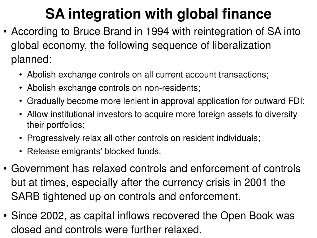 sa integration with global finance according