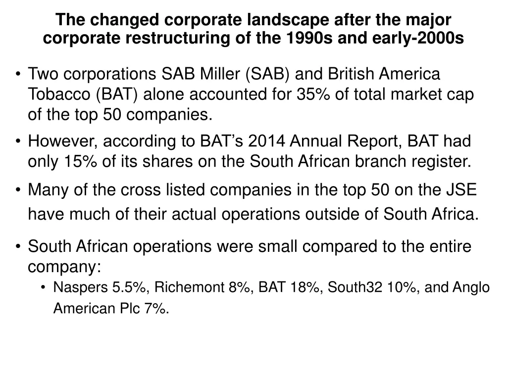 the changed corporate landscape after the major 1
