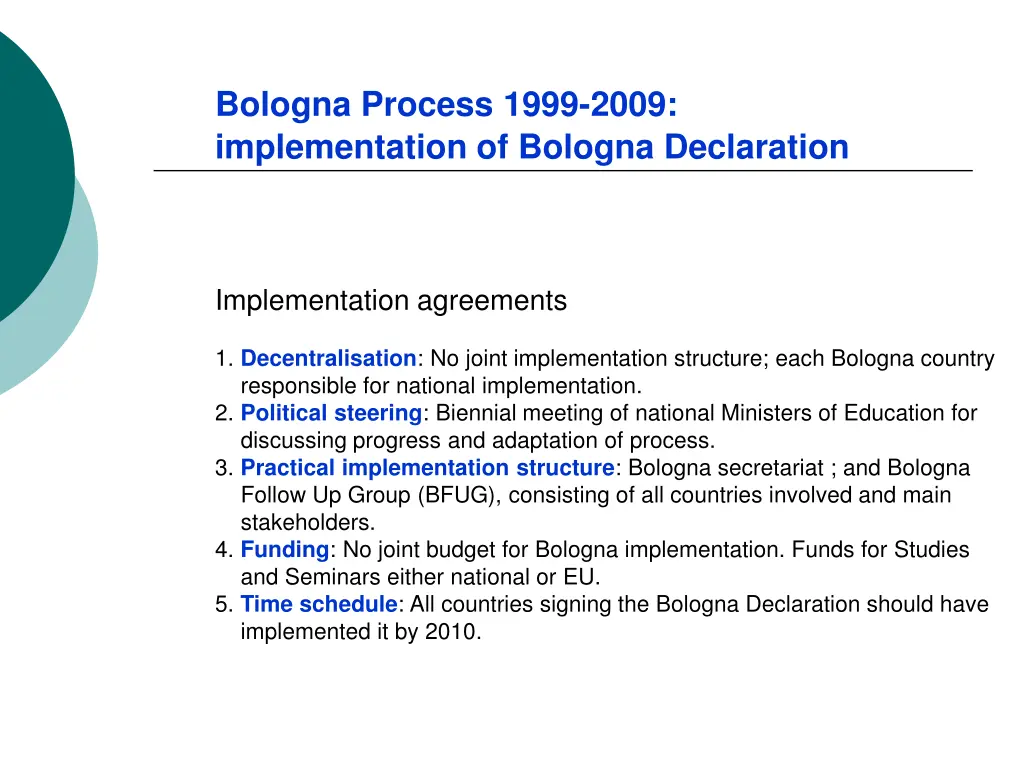 bologna process 1999 2009 implementation