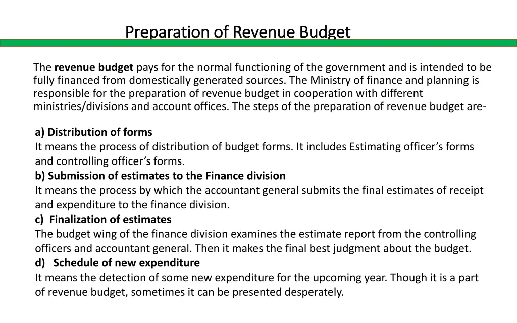 preparation of revenue budget preparation