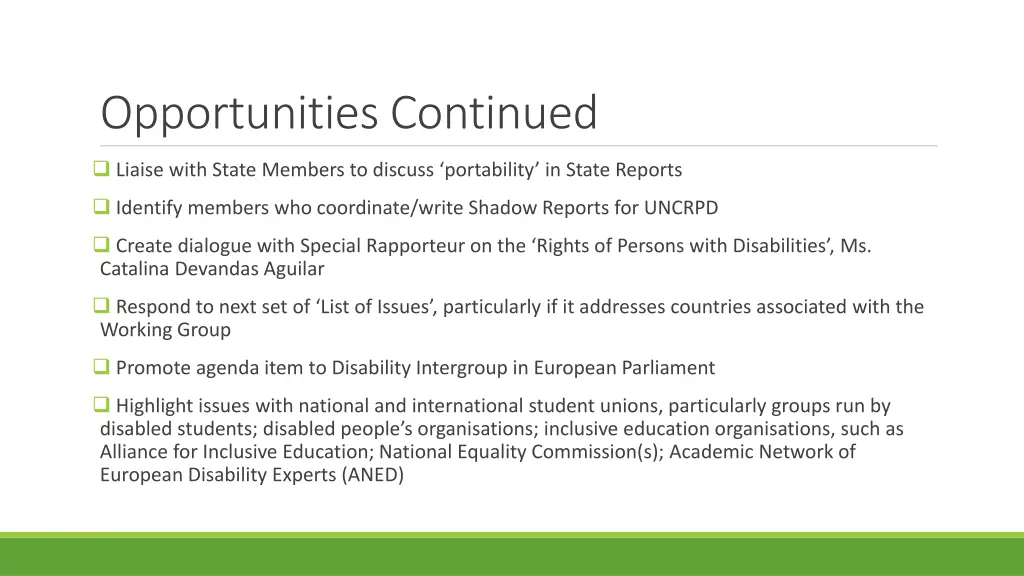 opportunities continued