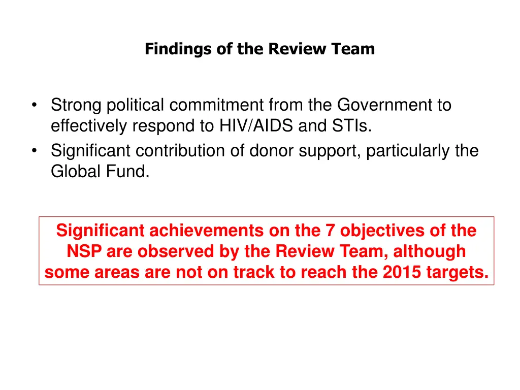 findings of the review team