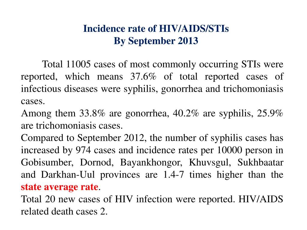 incidence rate of hiv aids stis by september 2013