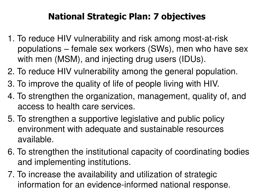 national strategic plan 7 objectives