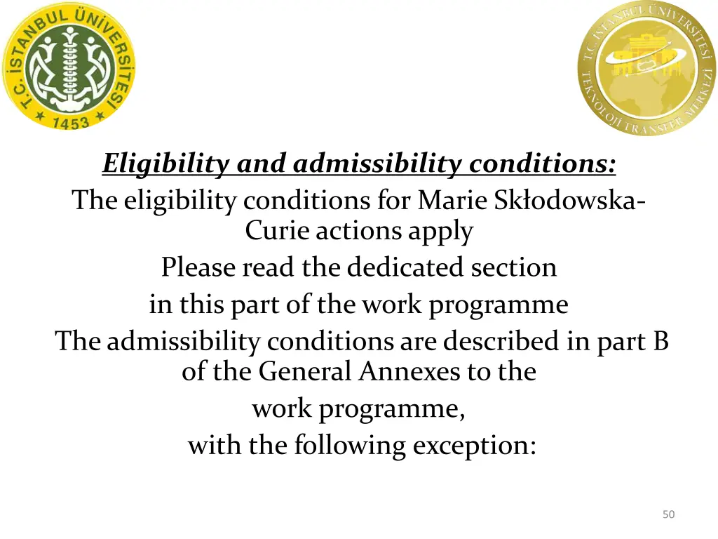 eligibility and admissibility conditions 1