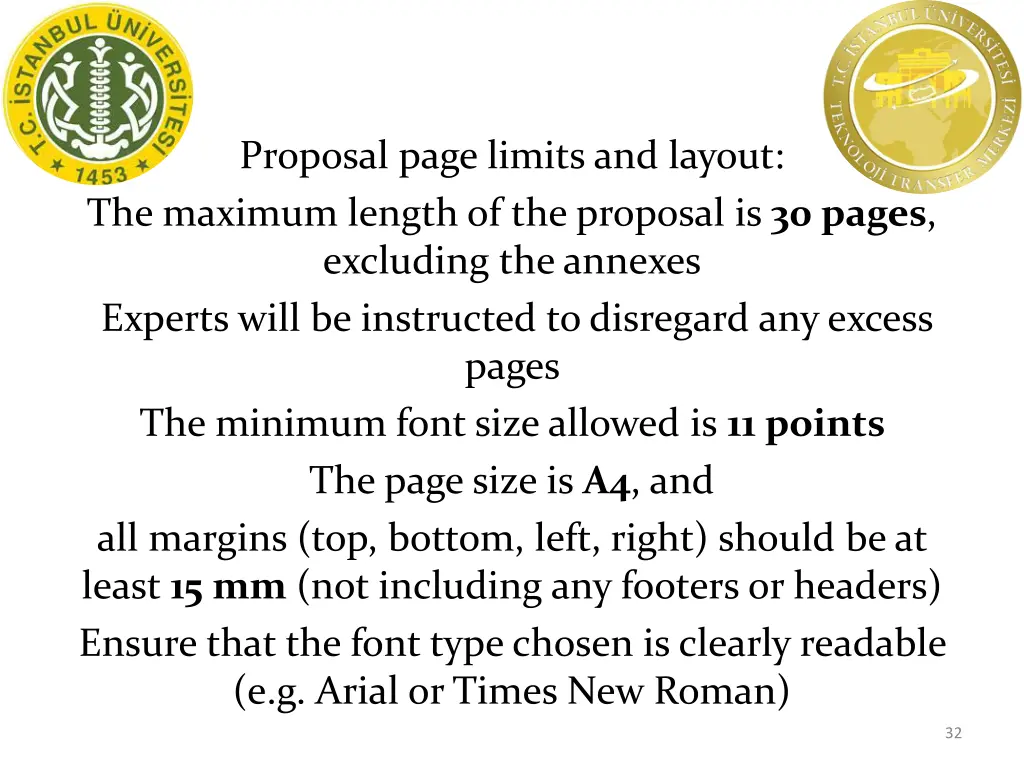 proposal page limits and layout the maximum