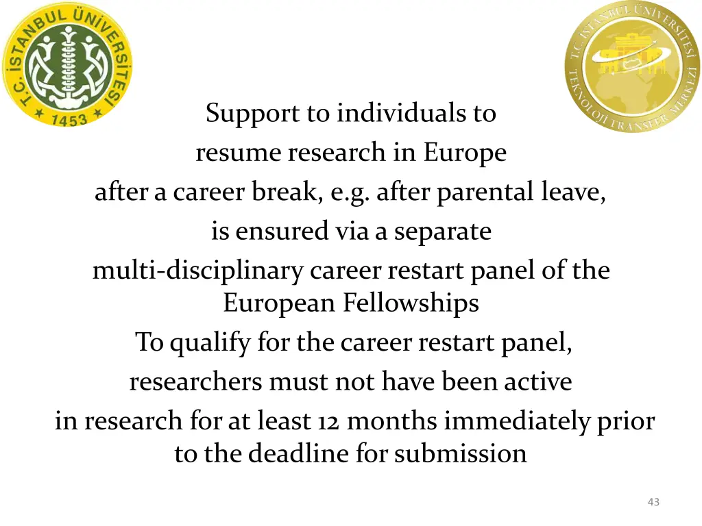 support to individuals to resume research