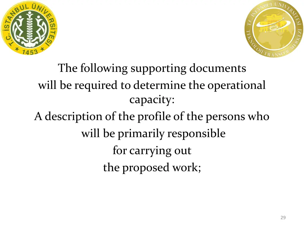 the following supporting documents will