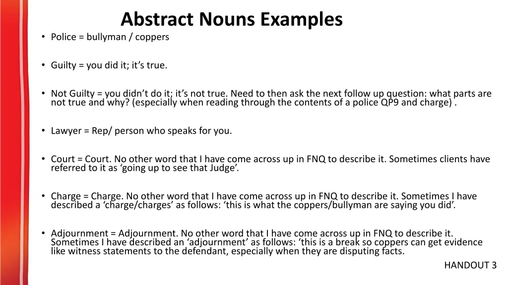 abstract nouns examples police bullyman coppers