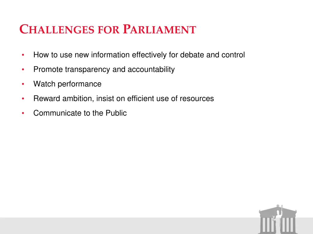c hallenges for p arliament 1