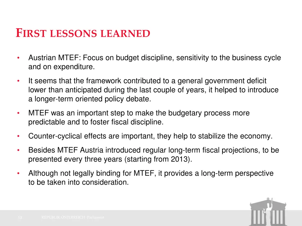 f irst lessons learned