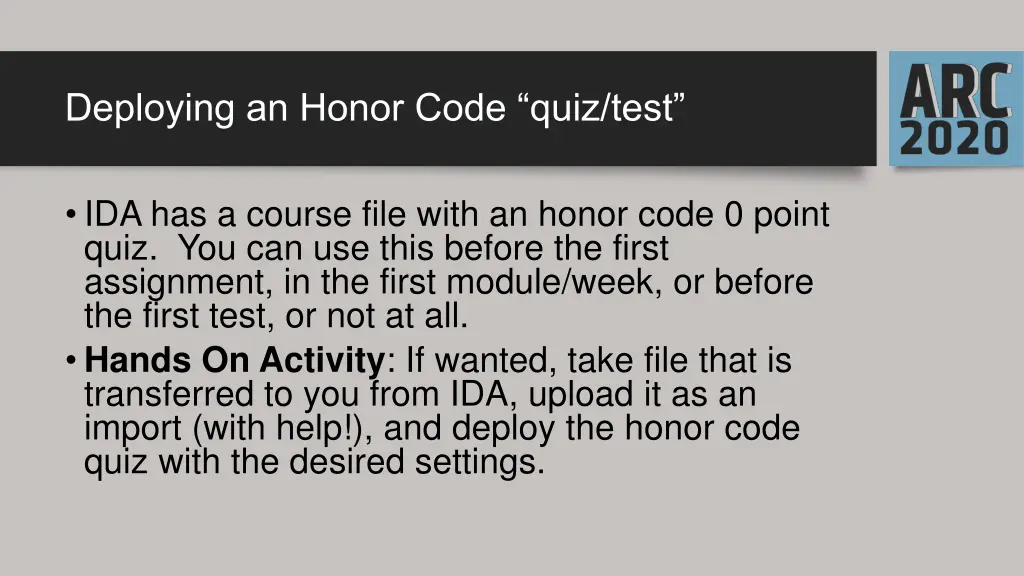 deploying an honor code quiz test