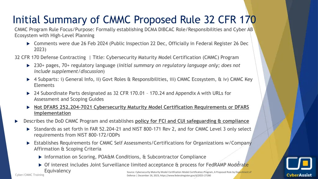 initial summary of cmmc proposed rule