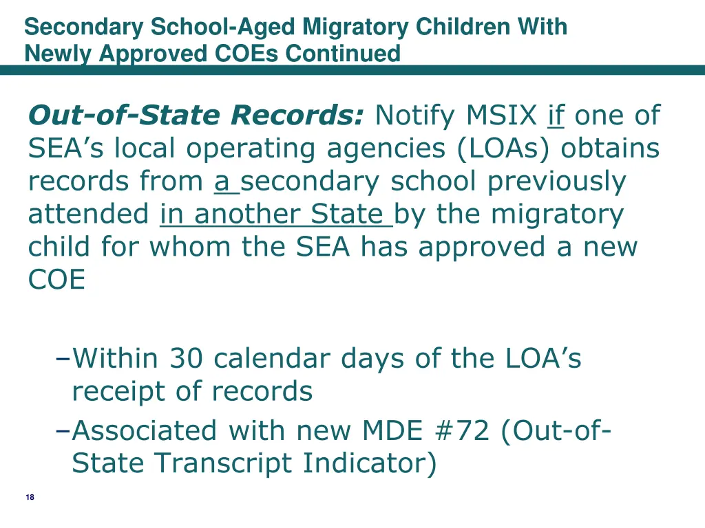 secondary school aged migratory children with 1