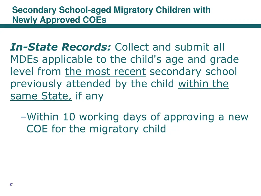 secondary school aged migratory children with