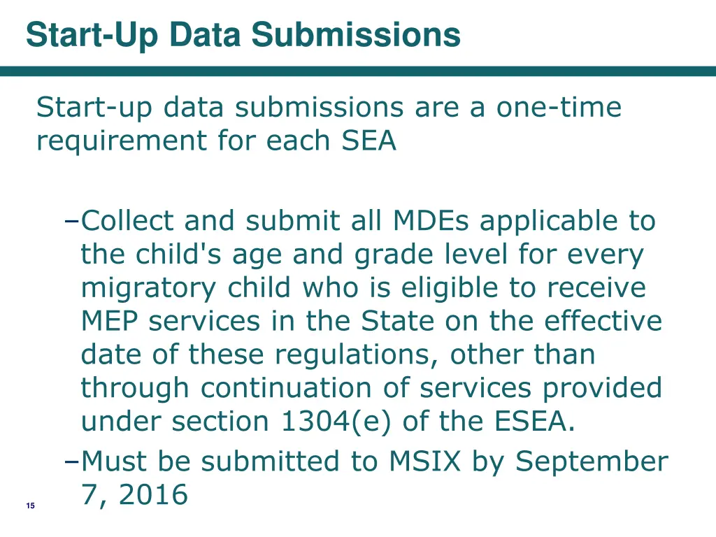 start up data submissions