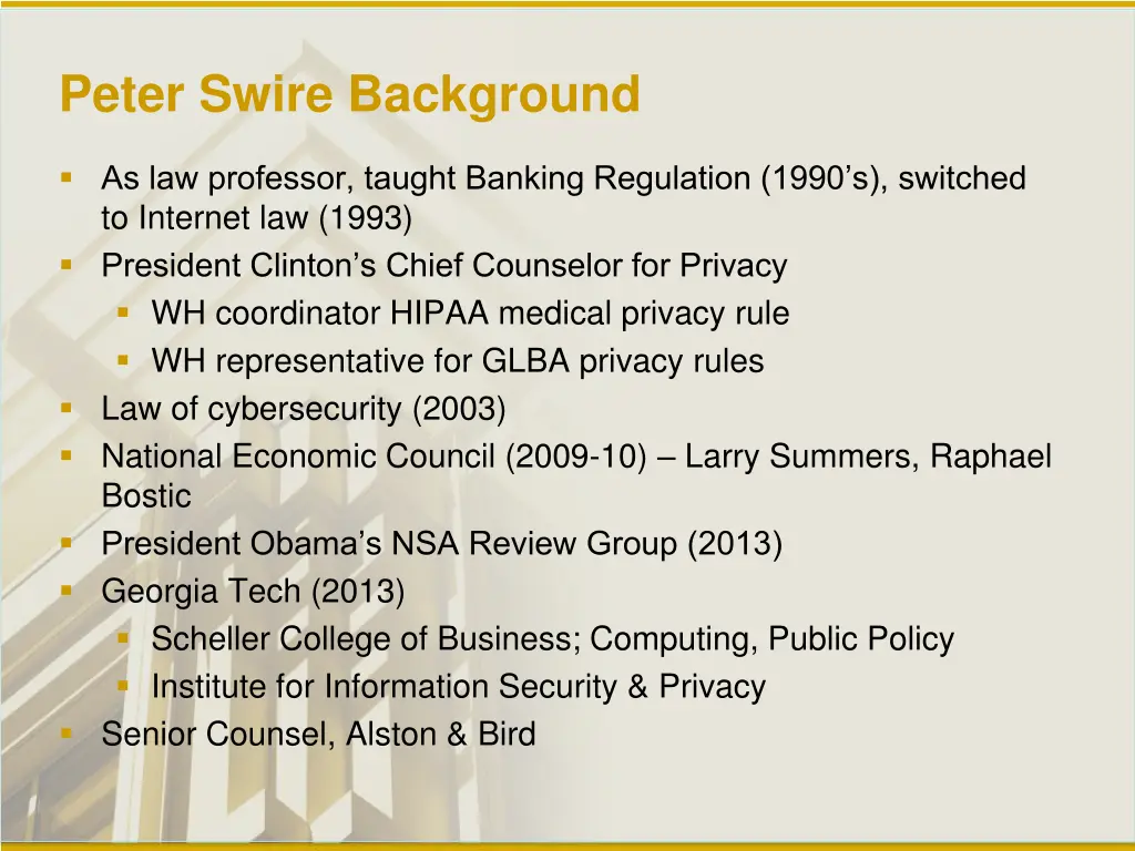 peter swire background