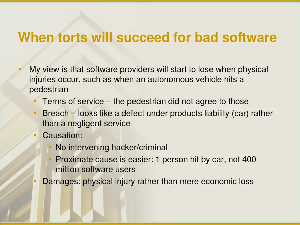 when torts will succeed for bad software
